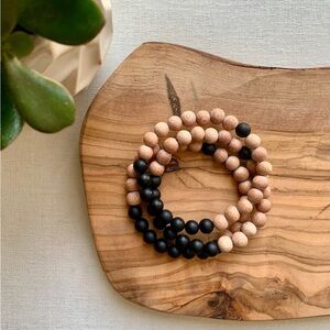 🆕 Matte Black Onyx Boho Beaded Bracelet |  Wood & Natural Stone Boho Jewelry